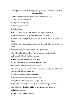 Trắc nghiệm Lịch sử 10 bài 28: Truyền thống yêu nước của dân tộc Việt Nam thời phong kiến