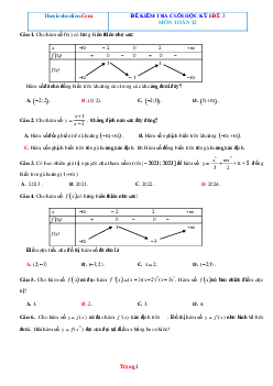Đề Ôn Tập Kỳ 1 Toán 12  Năm 2022-2023-Đề 3 (Có Đáp Án)