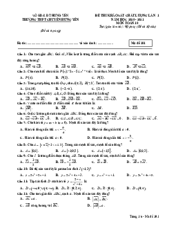 Đề khảo sát chất lượng Toán 10 lần 1 năm 2020 – 2021 trường THPT chuyên Hưng Yên