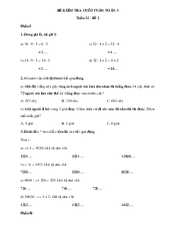 Bài tập cuối tuần Toán lớp 3 Chân trời sáng tạo - Tuần 32