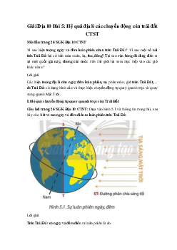 Giải Địa 10 Bài 5: Hệ quả địa lí các chuyển động của trái đất CTST ( có đáp án)