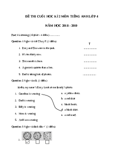 Đề thi môn Tiếng Anh lớp 4 học kì 2 trường Tiểu học Quảng Thành