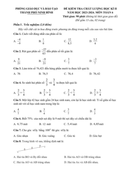 Đề học kì 2 Toán 6 năm 2023 – 2024 phòng GD&ĐT thành phố Ninh Bình