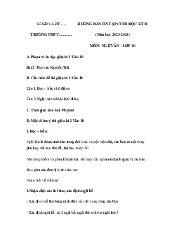 Đề cương ôn thi giữa học kì 2 môn Ngữ văn lớp 10 năm 2023 - 2024 (Sách mới) | Kết Nối Tri Thức