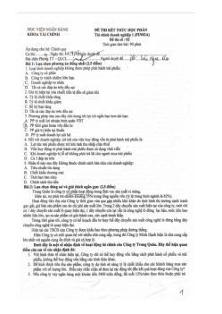 Đề thi hết học phần Tài chính doanh nghiệp 1 số 2 | Học viện Ngân Hàng