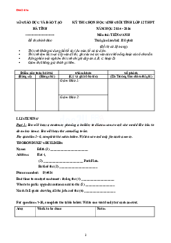 Đề thi chọn học sinh giỏi lớp 12 THPT tỉnh Hà Tĩnh môn Tiếng Anh năm học 2015-2016