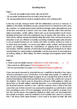 Speaking topics học phần Tiếng anh cơ bản