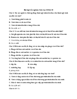 Trắc nghiệm Sinh học 10 bài 30: Sự nhân lên của virut trong tế bào chủ