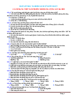 Trắc Nghiệm Sử 9 Bài 17: Cách mạng Việt Nam trước khi Đảng Cộng sản ra đời (Có Đáp Án)