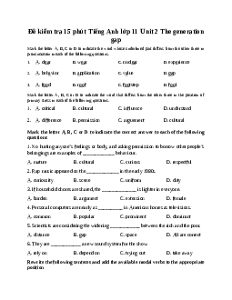 Đề kiểm tra 15 phút Unit 2 The generation gap | Tiếng Anh lớp 11 Global Success