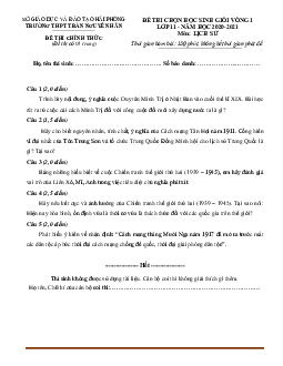 Đề thi HSG Lịch sử lớp 11 năm 2020-2021 trường Trần Nguyên Hãn vòng 1 (có đáp án)