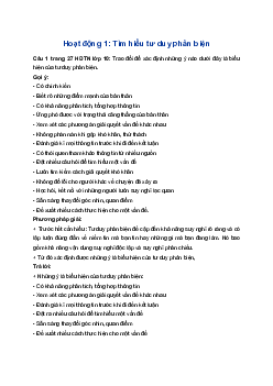 Giải Hoạt động trải nghiệm 10 Cánh diều: Hoạt động 1 chủ đề 3
