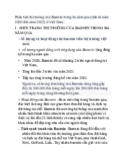 Phân tích thị trường của Baemin trong ba năm qua (tính từ năm 2020 đến năm 2022) ở Việt Nam