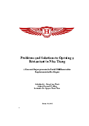 Problems and Solutions to Opening aRestaurant in Nha Trang - Tiếng anh chuyên ngành | Trường đại học Hồng Bàng