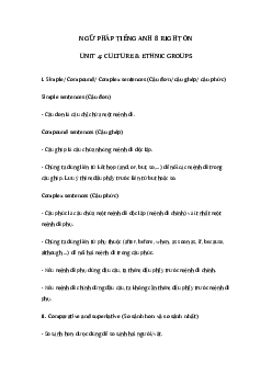 Ngữ pháp unit 4 lớp 8 Culture & Ethnic groups Right on