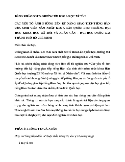 Bảng khảo sát nghiên cứu khoa học | Phương pháp nghiên cứu khoa học | Đại học Khoa học Xã hội và Nhân văn, Đại học Quốc gia Thành phố HCM