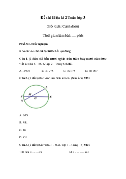 Đề thi giữa học kì 2 môn Toán 3 năm 2023 - 2024 (Đề 3) | Cánh diều