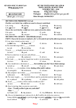 Đề thi tuyển sinh vào lớp 10 THPT môn Tiếng Anh Chuyên Sở GD Quảng Nam (có lời giải)