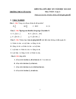 Đề tham khảo giữa kỳ 1 Toán 6 năm 2022 – 2023 trường THCS Cửu Long – TP HCM