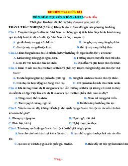 Kiểm Tra Giữa Học Kỳ 1 Môn GDCD  Lớp 8 Cánh Diều