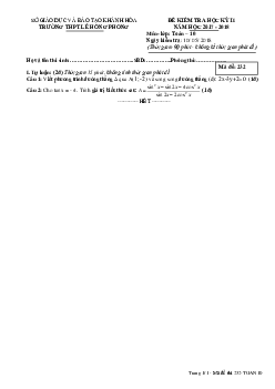 Đề kiểm tra học kỳ II Toán 10 năm 2017 – 2018 trường THPT Lê Hồng Phong – Khánh Hòa