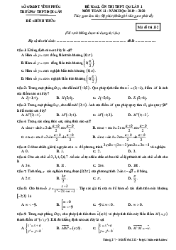 Đề KSCL Toán 11 lần 1 ôn thi THPTQG 2019 – 2020 trường Đội Cấn – Vĩnh Phúc