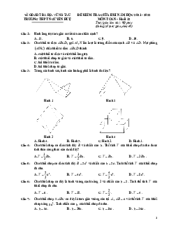 Đề kiểm tra giữa HK1 Toán 12 năm 2021 – 2022 trường THPT Nguyễn Huệ – BR VT