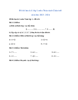 ĐỀ KIỂM TRA CUỐI HỌC KÌ 1 lớp 1 môn Toán - NĂM HỌC 2023-2024 | Đề 6 | Chân trời sáng tạo