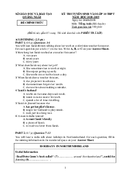Đề thi Tuyển sinh vào 10 chuyên Tiếng Anh THPT Chuyên Lê Khiết sở GD&ĐT Quảng Ngãi năm 2018-2019