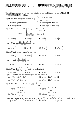 Đề kiểm tra Đại số và Giải tích 11 chương 4 – 5 (Giới hạn – Đạo hàm) trường Nghĩa Hành 1 – Quảng Ngãi