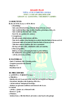 Unit 3: Sustainable health - Lesson plan 3C | Giáo án Tiếng Anh 11 Friends Global
