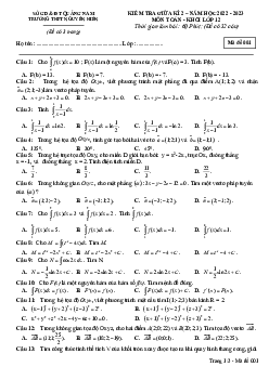 Đề giữa kì 2 Toán 12 năm 2022 – 2023 trường THPT Nguyễn Hiền – Quảng Nam
