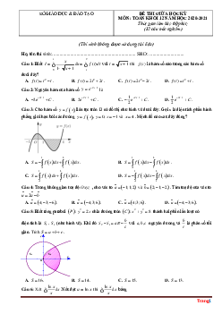 Đề thi toán 12 giữa học kỳ 2 có đáp án (đề 3)