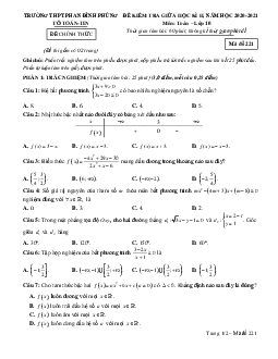Đề thi giữa kì 2 Toán 10 năm 2020 – 2021 trường Phan Đình Phùng – Hà Nội