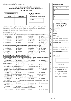 Đề thi Tuyển sinh vào lớp 10 THPT Chuyên Chu Văn An & Hà Nội Amsterdam môn Tiếng Anh (chuyên) năm 2007-2008
