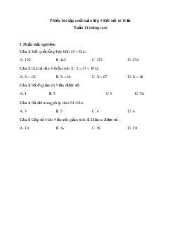 Phiếu bài tập cuối tuần lớp 3 môn Toán - Tuần 11 (Nâng cao) | Kết nối tri thức