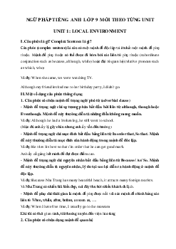 Ngữ pháp tiếng Anh lớp 9 Unit 1 Local Environment