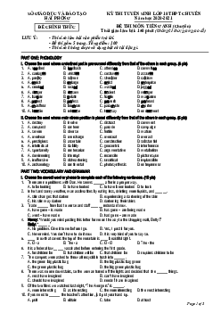Đề thi tuyển sinh lớp 10 THPT Hải Phòng năm học 2020-2021 môn Tiếng Anh (chuyên)