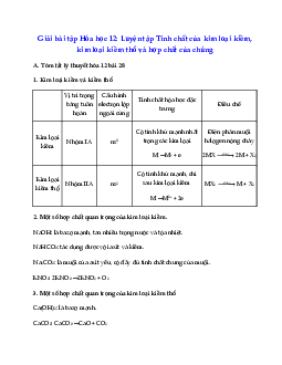 Giải Hóa 12 bài 28: Luyện tập Tính chất của kim loại kiềm, kim loại kiềm thổ và hợp chất của chúng