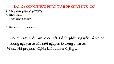 Giáo án điện tử Hoá học 11 Bài 12 Kết nối tri thức: Công thức phân tử hợp chất hữu cơ