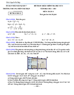 Đề tham khảo học kỳ 1 Toán 8 năm 2022 – 2023 trường THCS Nguyễn Thị Thập – TP HCM