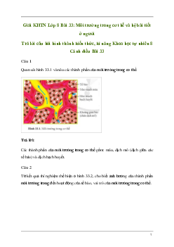 Giải KHTN 8 Bài 33: Môi trường trong cơ thể và hệ bài tiết ở người | Cánh diều