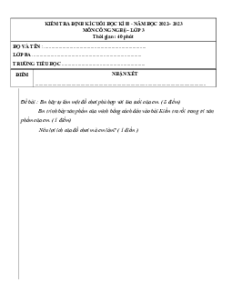 Đề thi Công nghệ lớp 3 học kì 2 - Đề 4 | Cánh Diều năm 2024