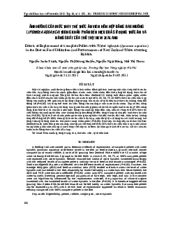 Ảnh hưởng của mức thay thế thức ăn viên hỗn hợp bằng rau muống (ipomoea aquatica) trong khẩu phần đến hiệu quả sử dụng thức ăn và năng suất của thỏ thịt new zealand.