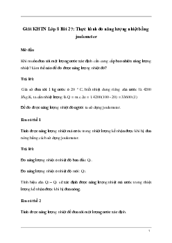 Giải KHTN 8 Bài 27: Thực hành đo năng lượng nhiệt bằng joulemeter | Kết nối tri thức