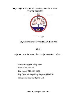 Tiểu luận: "Đặc điểm văn hóa làng Việt truyền thống"