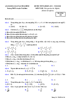 Đề thi tốt nghiệp lần 3 năm 2020 môn Toán trường THPT chuyên Thái Bình
