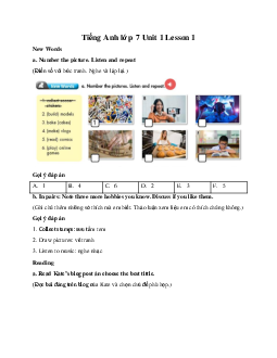 Tiếng Anh lớp 7 Unit 1 Lesson 1