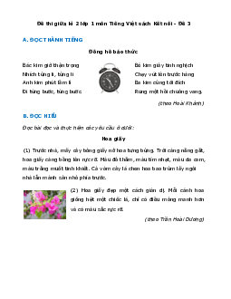 Đề thi giữa học kì 2 lớp 1 năm 2023 - 2024 | Tiếng việt 1 | Kết nối tri thức với cuộc sống | đề 3