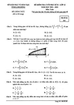 Đề kiểm tra cuối học kì 2 Toán 12 năm 2021 – 2022 sở GD&ĐT Lâm Đồng